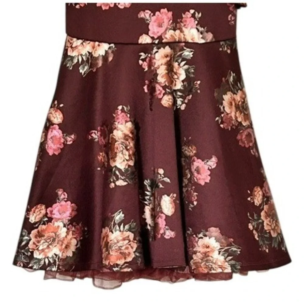 Girls 12 Burgundy Floral Dress Lace Ruffle Fancy Party Twirl Princess Fairytale - Picture 10 of 10
